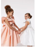 Flutter Sleeves Satin Tea Length Flower Girl Dress